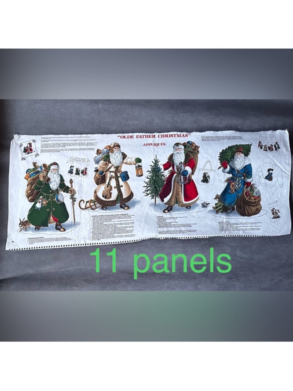 Old Father Christmas Santa applique fabric 11 panels